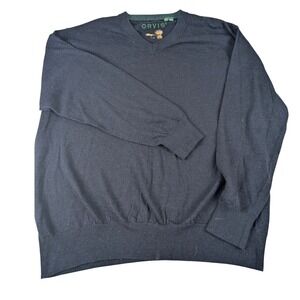 Orvis Mens Merino Wool Blend V-Neck Sweater Navy Blue Fly Fishing Lure XL 3BG6